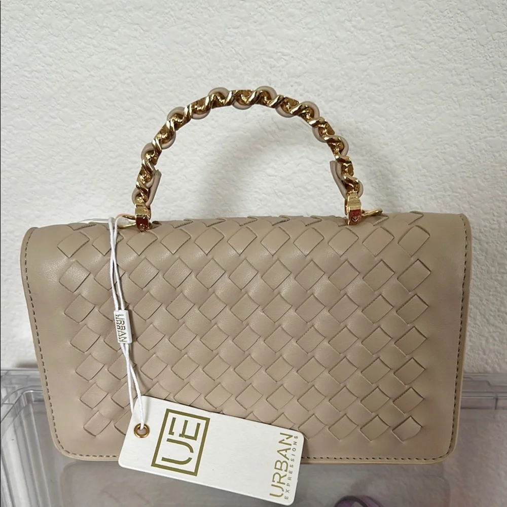 NWT Cream and Gold Woven Clutch with Chain Handle - Picture 3 of 5